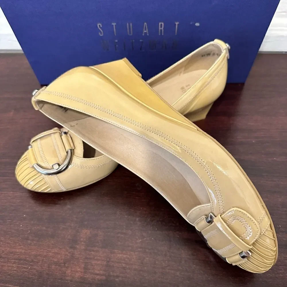 STUART WEITZMAN Women’s  Patent Leather Wedge Heels Front Buckle Sz 7,5 NIB - Picture 11 of 13